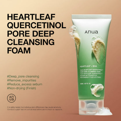 Anua Heartleaf Quercetinol Pore Cleansing Foam - Deep Cleanse & Remove Blackheads, BHA & Hyaluronic Acid Infused Facial Cleanser, 150ml Korean Skincare Must-Have