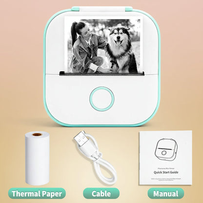 -Portable Mini Thermal Printer, T02 Pocket Label Printer, DIY Self-Adhesive Sticker Label Machine, Various Paper