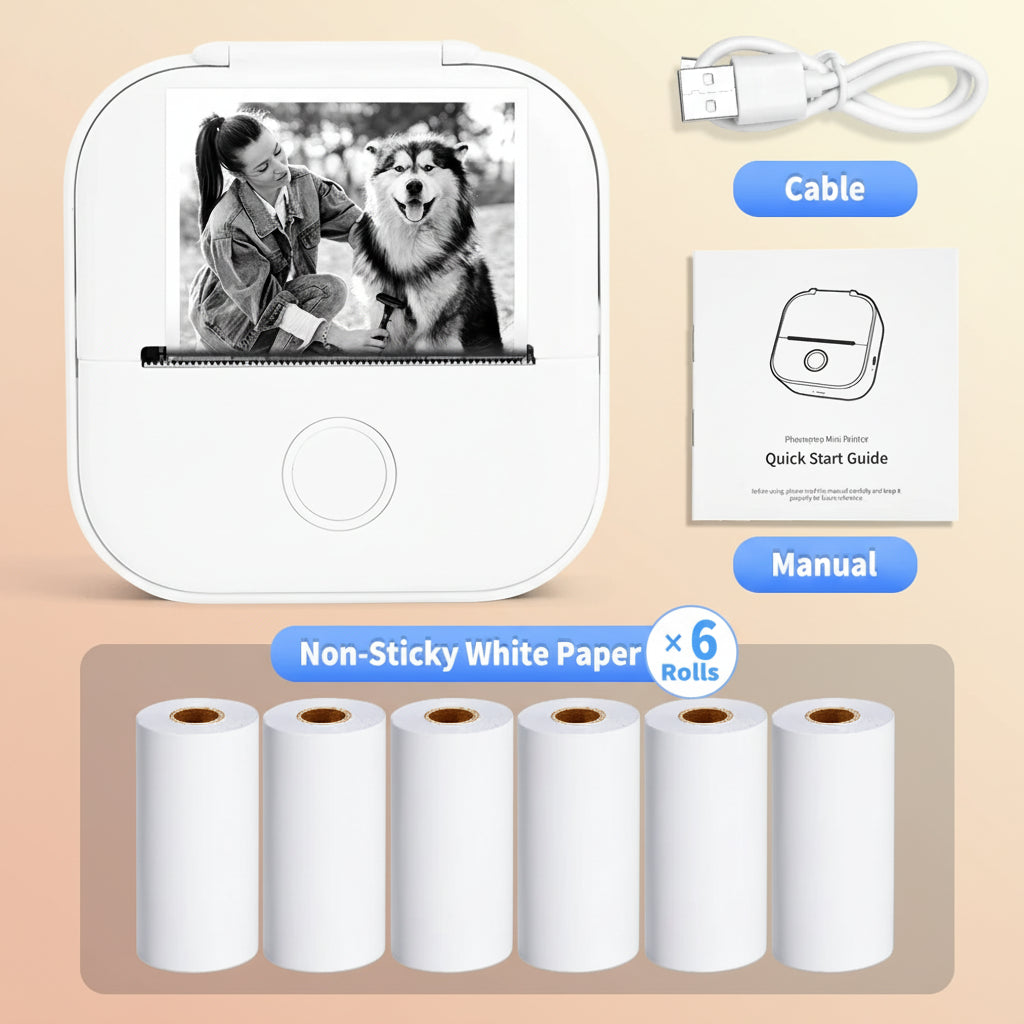 -Portable Mini Thermal Printer, T02 Pocket Label Printer, DIY Self-Adhesive Sticker Label Machine, Various Paper