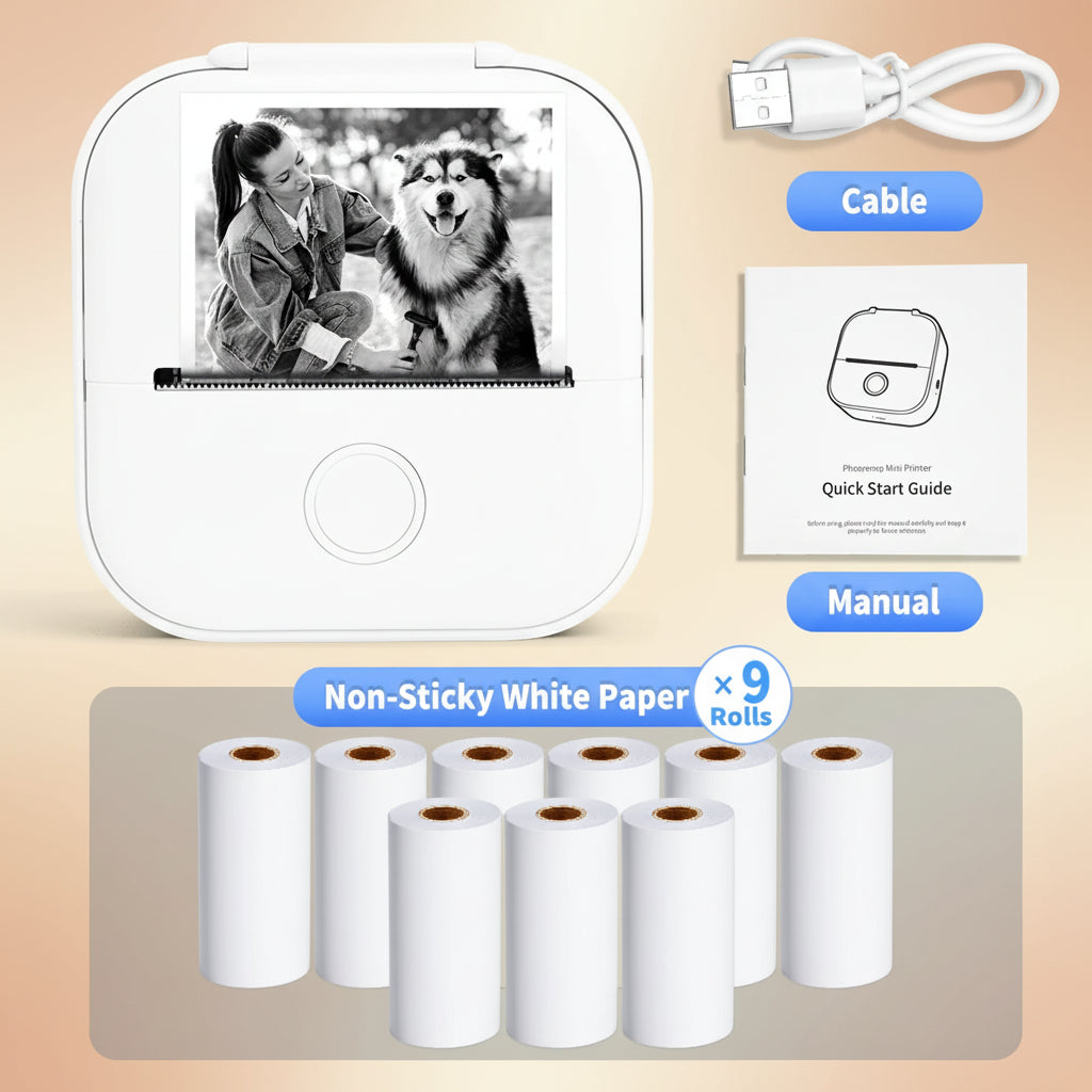 -Portable Mini Thermal Printer, T02 Pocket Label Printer, DIY Self-Adhesive Sticker Label Machine, Various Paper