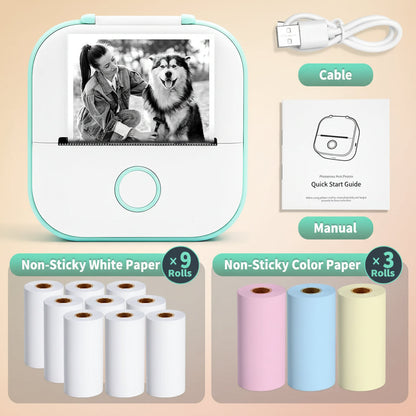 -Portable Mini Thermal Printer, T02 Pocket Label Printer, DIY Self-Adhesive Sticker Label Machine, Various Paper