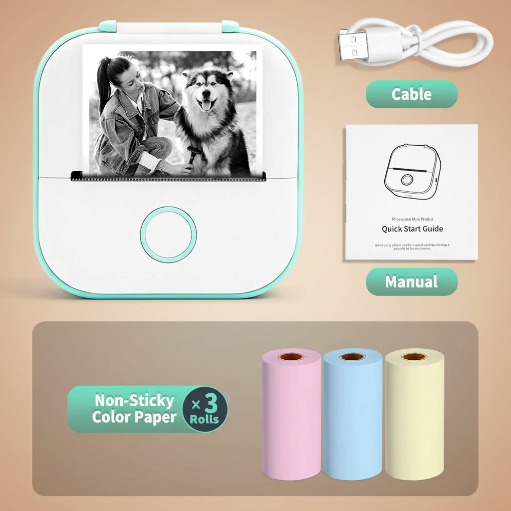 -Portable Mini Thermal Printer, T02 Pocket Label Printer, DIY Self-Adhesive Sticker Label Machine, Various Paper