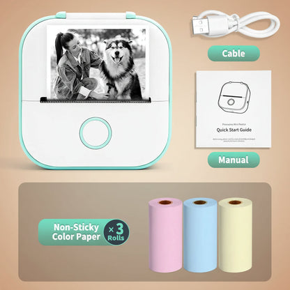 -Portable Mini Thermal Printer, T02 Pocket Label Printer, DIY Self-Adhesive Sticker Label Machine, Various Paper