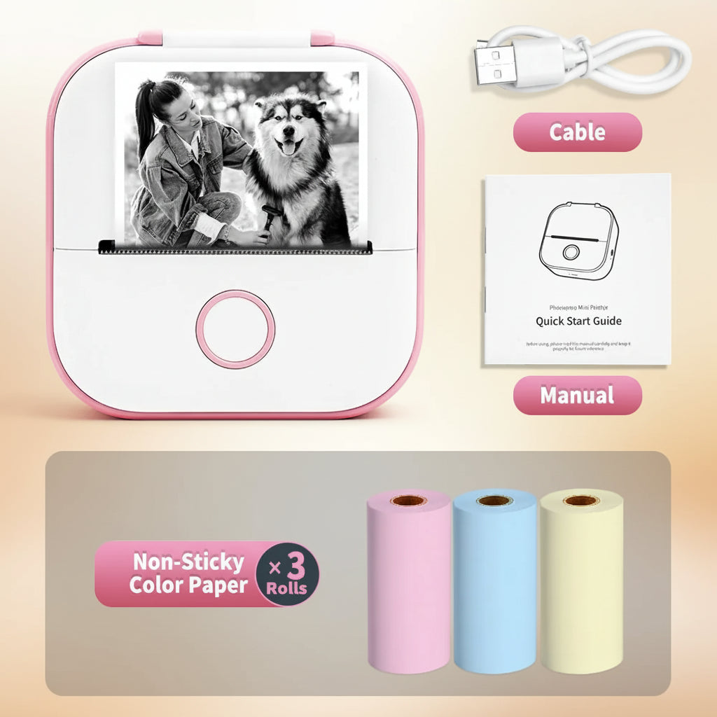 -Portable Mini Thermal Printer, T02 Pocket Label Printer, DIY Self-Adhesive Sticker Label Machine, Various Paper