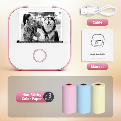 -Portable Mini Thermal Printer, T02 Pocket Label Printer, DIY Self-Adhesive Sticker Label Machine, Various Paper