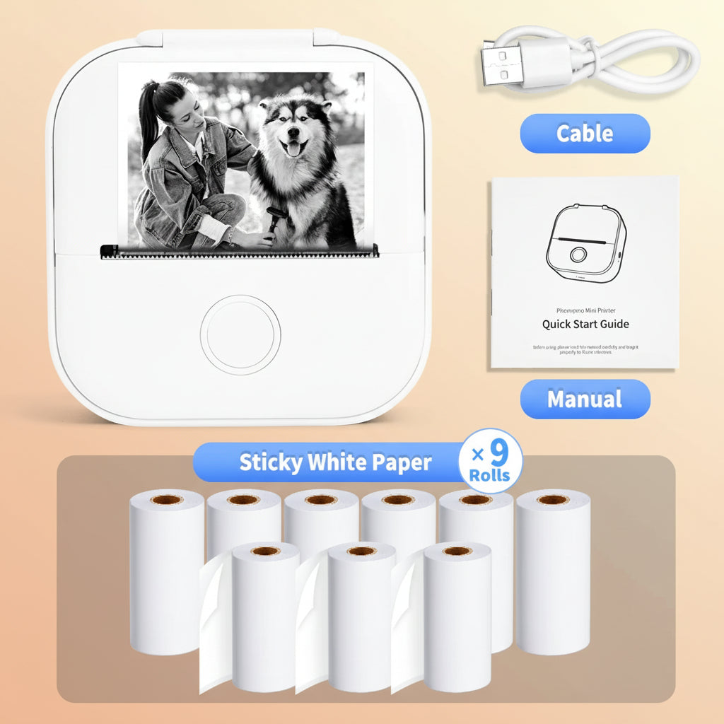 -Portable Mini Thermal Printer, T02 Pocket Label Printer, DIY Self-Adhesive Sticker Label Machine, Various Paper