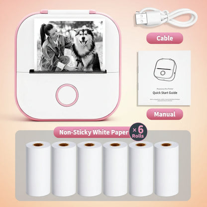 -Portable Mini Thermal Printer, T02 Pocket Label Printer, DIY Self-Adhesive Sticker Label Machine, Various Paper