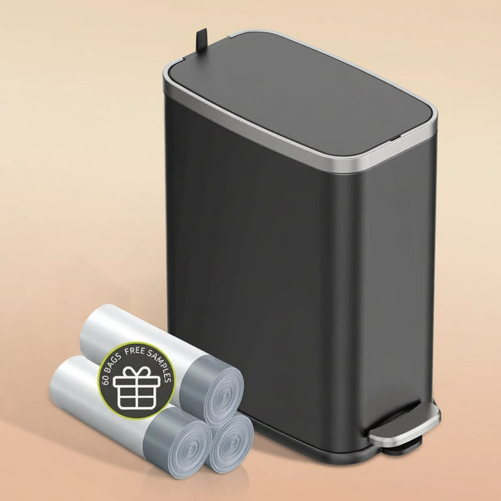 1.6 Gal Slim Bathroom Trash Can with Slow-Closed Lid, Step Pedal, 6L Stainless Steel Garbage Can with Removable Inner Bucket, Built-In Odor Filter, Small Wastebasket for Bathroom, Toilet, Home Office, Bedroom