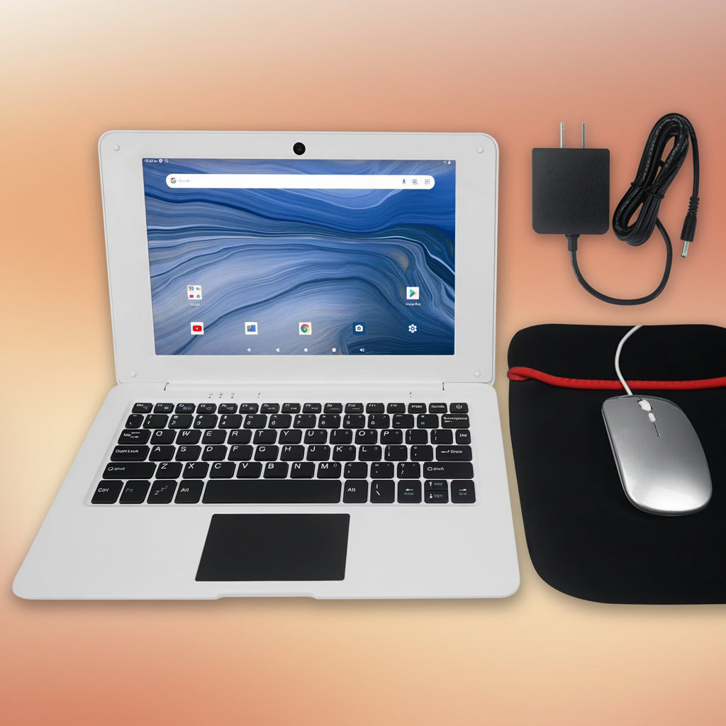 10.1" Inch Portable Kids Laptop Computer Powered by Linux-Android 12 OS, Bluetooth, Wi-Fi- White
