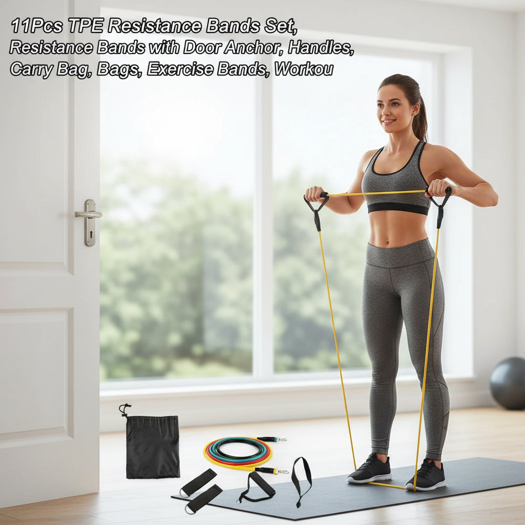 11Pcs TPE Resistance Bands Set, Resistance Bands with Door Anchor, Handles, Carry Bag, Legs Ankle Straps, Exercise Bands, Workou