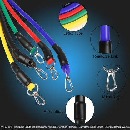 11Pcs TPE Resistance Bands Set, Resistance Bands with Door Anchor, Handles, Carry Bag, Legs Ankle Straps, Exercise Bands, Workou