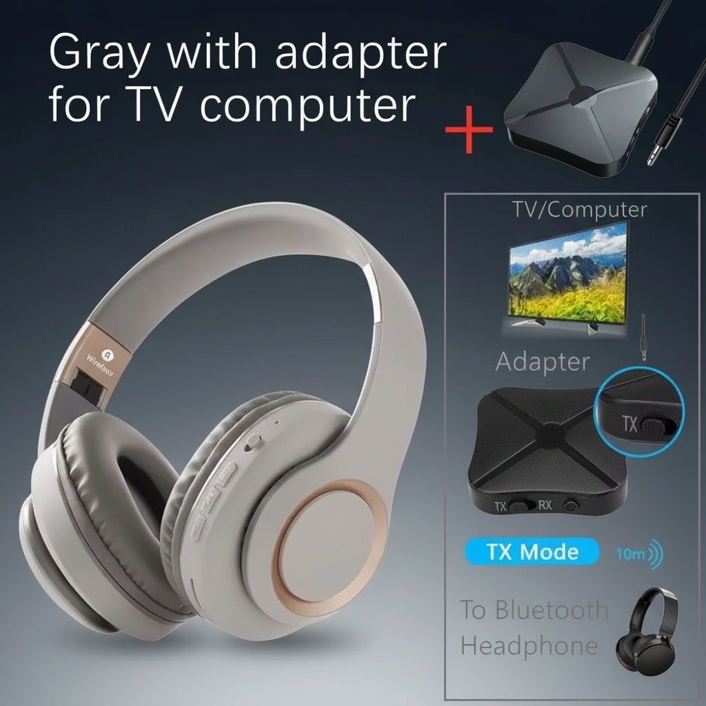 15 Hours Play Wireless Headset Bluetooth Television Headphone with Mic,Bluetooth Adapter Built-In Battery,For TV Computer
