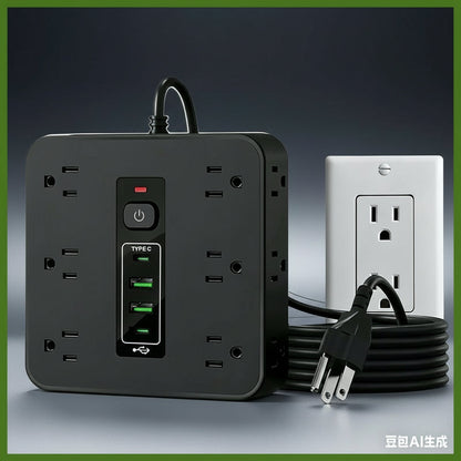 16-In-1 Power Strip with Switch & Surge Protection, Multifunctional Power Strip with 12AC Outlets & 2 USB & 2 Type-C, USB Ports Socket for Office, Home and Travel, Wall Outlet Extender,Power Socket Expander