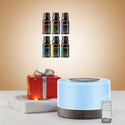 16.91Oz Essential Oil Diffuser, Aromatherapy, Humidifier, Soothing LED Lights, 6 Oils Included