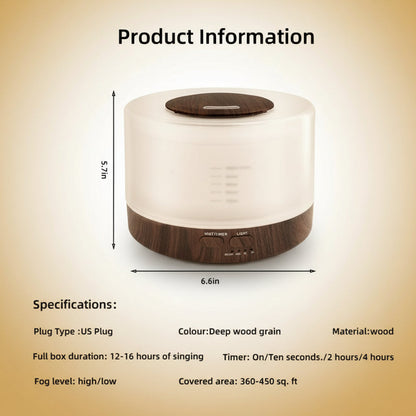16.91Oz Essential Oil Diffuser, Aromatherapy, Humidifier, Soothing LED Lights, 6 Oils Included