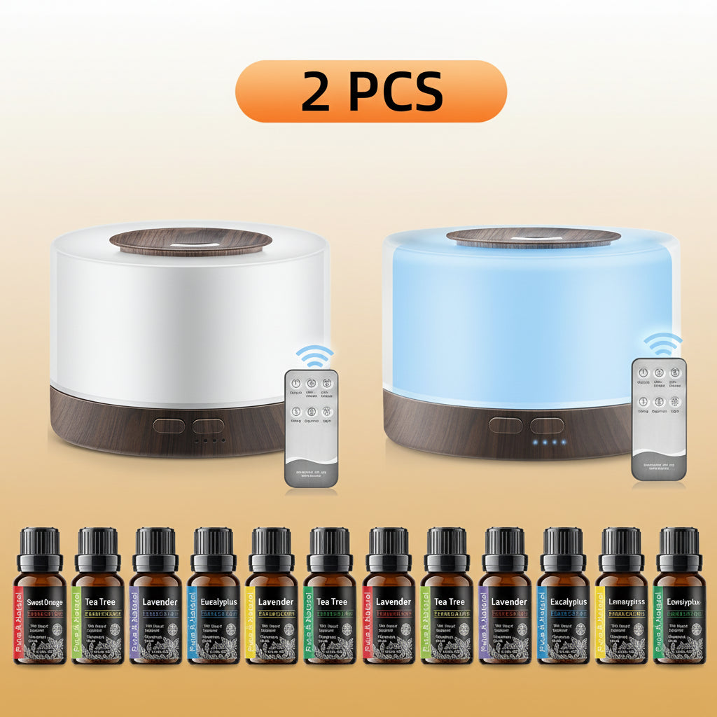 16.91Oz Essential Oil Diffuser, Aromatherapy, Humidifier, Soothing LED Lights, 6 Oils Included