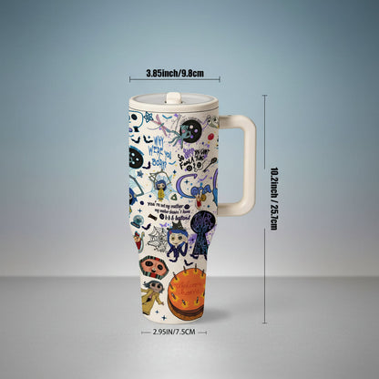1Pc 40Oz Stainless Steel Tumbler with Lid and Straw, Coraline Dark Fantasy Cartoon Style, Vacuum Insulated Thermal Cup, Keep Hot 12H / Cold 24H, Creepy Cute Travel Mug for Movie Fans, Unique Gift for Horror Aesthetic Lovers and Animation Enthusiasts