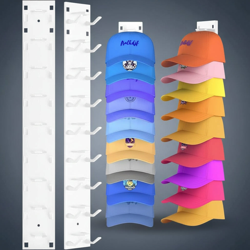 2 Pack Baseball Cap Organizer Wall Mount with Strong Adhesive Holds 18 Caps Tiered Design for Wall Door & Wardrobe Hangers Hanging