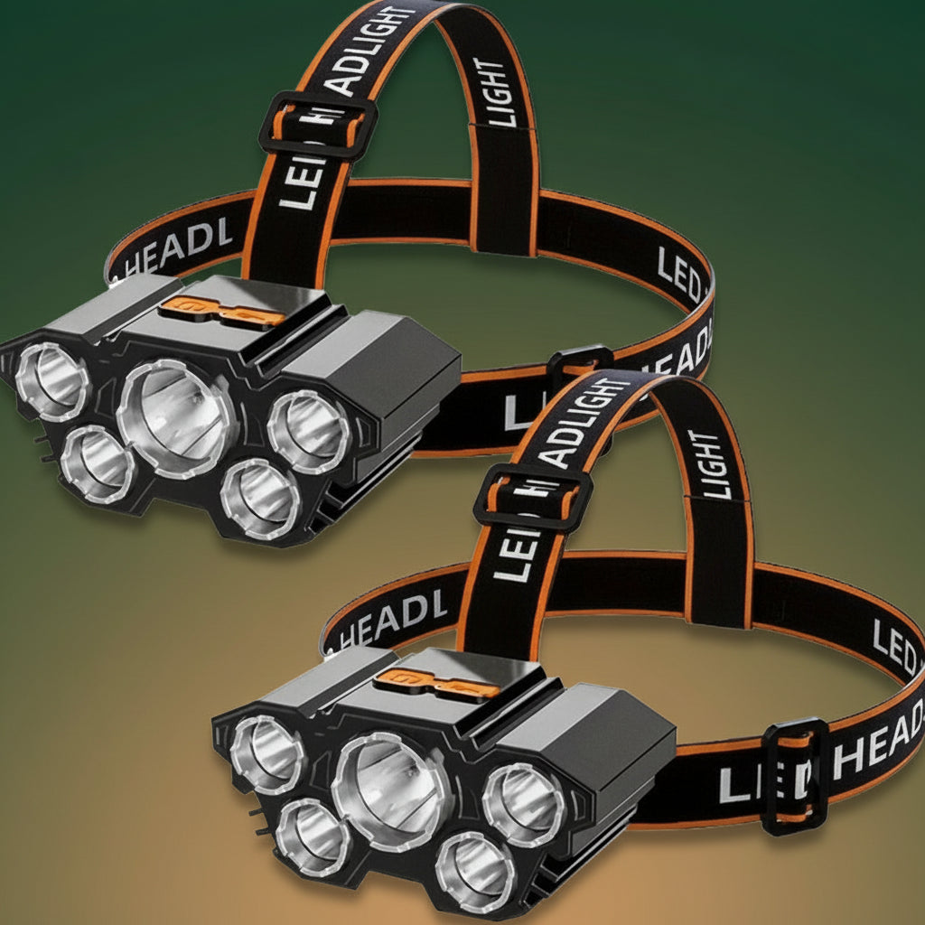 2 Pack Rechargable Headlamp with 3 Modes, 5 Led Waterproof Head Lamp for Forehead, Hard Hat Light, Adjustable Head Flashlight for Adults, Work Lighting Headlamp, Bright Coast Headlamp for Outdoor Camping, Hiking, Running - Durable Gift for Men