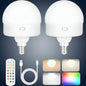 2-Pack E12 Rechargeable Battery Operated Light Bulb with Remote, Dimmable LED Bulb with 15 Colors Selectable & 3 Timer, Wireless Detachable Puck Light Bulb for Wall Sconce, Non-Hardwired