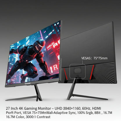27 Inch 4K Gaming Monitor – UHD 3840×2160, 60Hz, HDMI Port, VESA 75×75Mm Wall-Mount, Adaptive Sync, 100% Srgb, 8Bit, 16.7M Color, 3000:1 Contrast