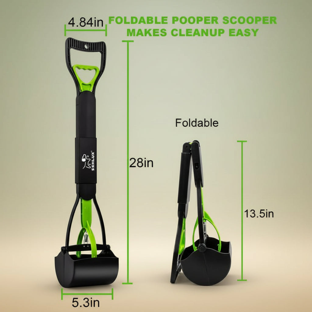 28" Heavy-Duty Foldable Dog Pooper Scooper - Unbreakable, Easy-to-Use for Grass, Gravel & Outdoor Cleanup