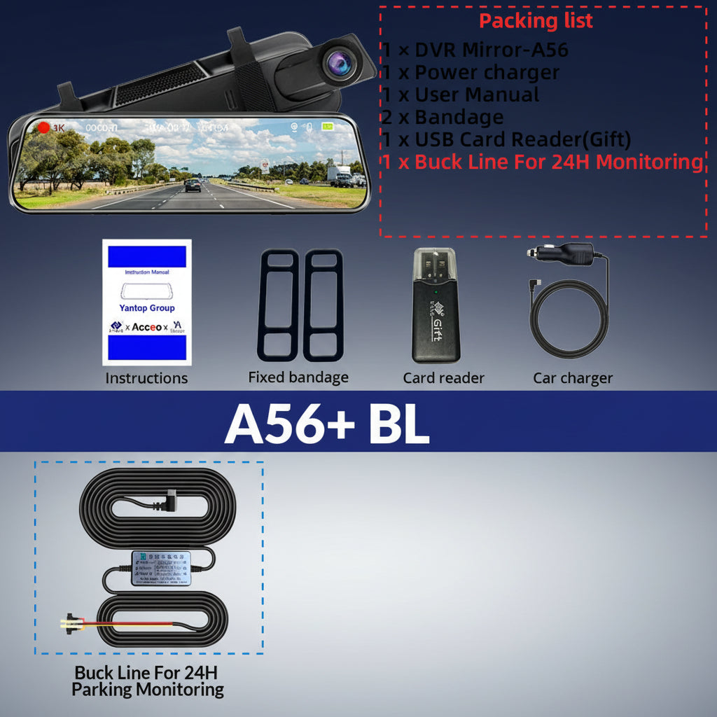3K+2.5K DVR Mirror for 10"Dash Cam Recorder Optional Rear Camera Night Vision Hisllicon Chip GPS WIFI 24H Parking Monitor
