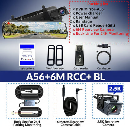 3K+2.5K DVR Mirror for 10"Dash Cam Recorder Optional Rear Camera Night Vision Hisllicon Chip GPS WIFI 24H Parking Monitor