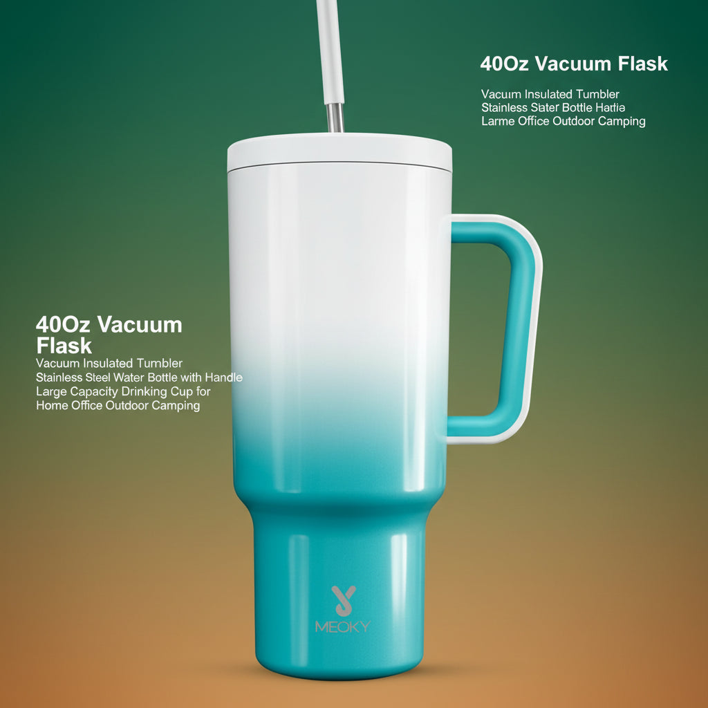 40Oz Vacuum Flask, Vacuum Insulated Tumbler, Stainless Steel Water Bottle with Handle, Large Capacity Drinking Cup for Home Office Outdoor Camping