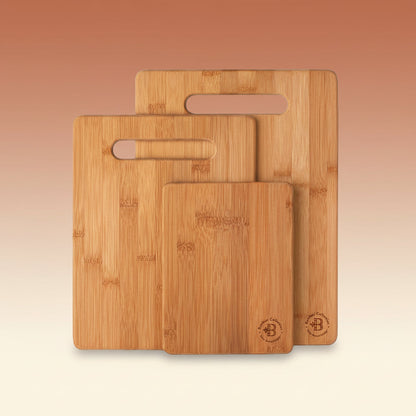 3-Piece Cutting Board Set - Bamboo Wood Chopping Boards with Built-In Hand Grips, Durable & Knife-Safe Wooden Boards for Kitchen Prep & Serving Lightweight