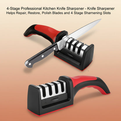 4-Stage Professional Kitchen Knife Sharpener - Knife Sharpener Helps Repair, Restore, Polish Blades and 4 Stage Sharpening Slots