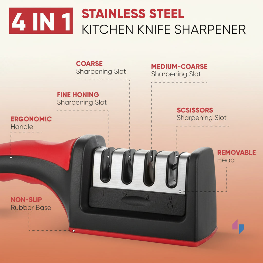 4-Stage Professional Kitchen Knife Sharpener - Knife Sharpener Helps Repair, Restore, Polish Blades and 4 Stage Sharpening Slots