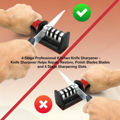 4-Stage Professional Kitchen Knife Sharpener - Knife Sharpener Helps Repair, Restore, Polish Blades and 4 Stage Sharpening Slots