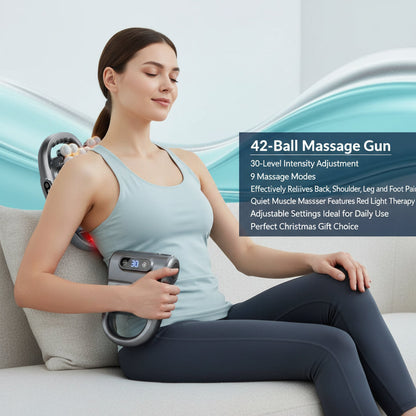 42-Ball Massage Gun 30-Level Intensity Adjustment 9 Massage Modes Effectively Relieves Back, Shoulder, Leg, and Foot Pain Quiet Muscle Massager Features Red Light Therapy Adjustable Settings Ideal for Daily Use Perfect Christmas Gift Choice