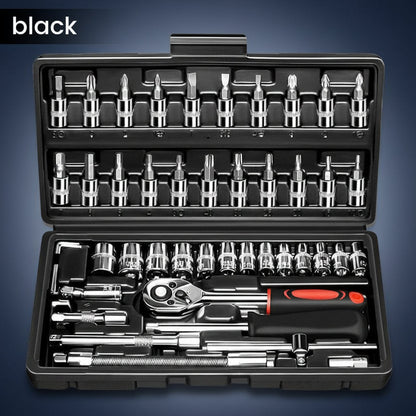 46/53Pcs 1/4 Inch Drive Socket Ratchet Wrench Set, with Bit Socket Set Metric and Extension Bar for Auto Repairing and Household, with Storage Case,Gift for Man,Husband,Springtok Tool Box Hardware