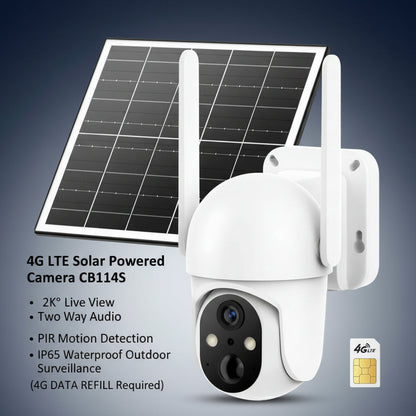 4G LTE Solar Powered Security Camera CB114S with 2K Live View 360° Coverage Two Way Audio PIR Motion Detection IP65 Waterproof Outdoor Surveillance（4G DATA REFILL Required）