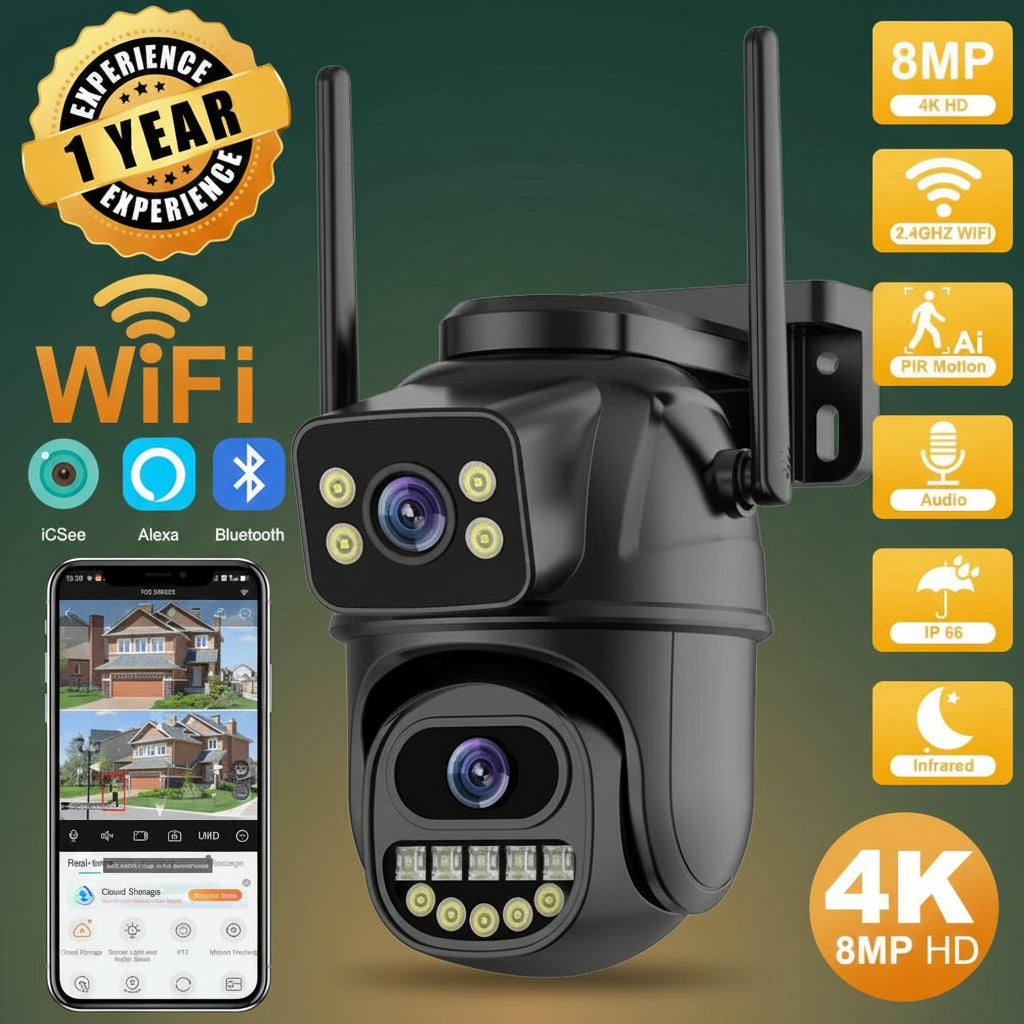 4K 8MP HD Wifi PTZ Camera Outdoor 4MP Dual Lens Dual Screen AI Auto Tracking IP Camera CCTV Audio Video Surveillance P2P Icsee