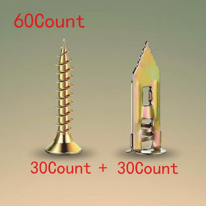 60Count Drywall Self Drilling Anchors and Screws,Easy Application,No Drill or Holes in Wall,Heavy-Duty Zinc-Plated Steel Anchors with Self-Tapping Screws,Hollow Screws and Anchors for Tv,Bicycle,Cabinet Fixing Accessories.