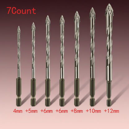 7 Count Masonry Drill Bit Set with Industrial Carbide Tip, Sawtooth Eccentric Design, Ideal for Drilling Tiles, Ceramics, Glass, Marble, Concrete, Stainless Steel.
