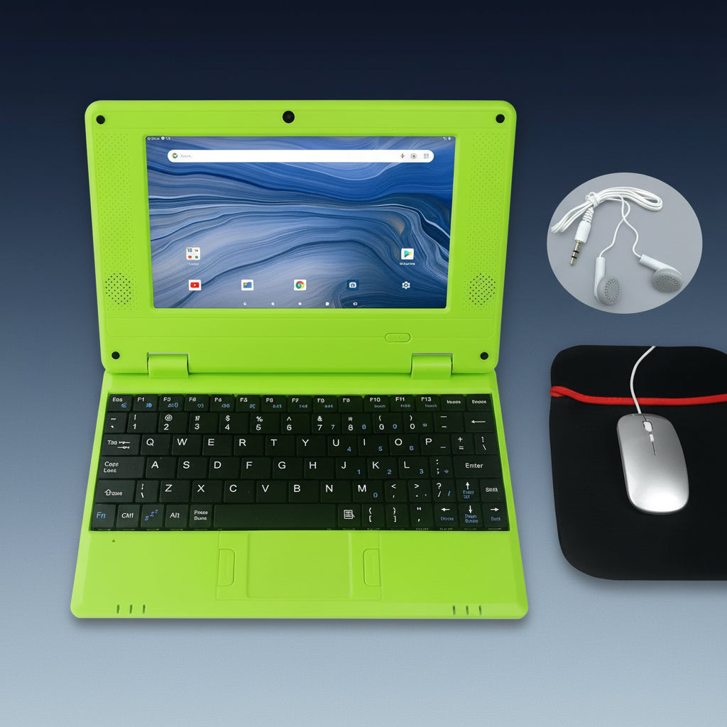 7" Inch Portable Kids Laptop Computer Powered by Linux-Android 12 Operating System- Green