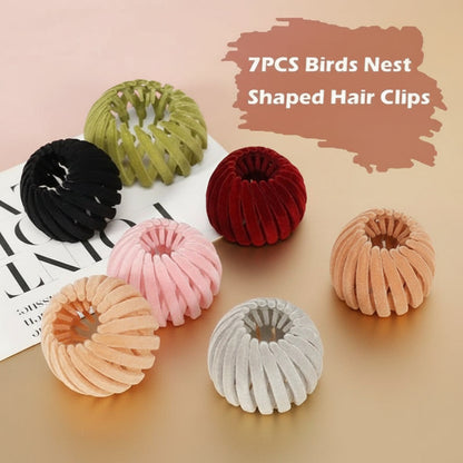 7Pcs Bohemian Style Bird Nest Magic Hair Clips Set, Elegant Hollow-Out round Plastic Hair Bun Accessories for Women, with Wedding Festival Hair Decor