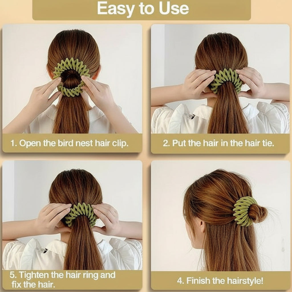 7Pcs Bohemian Style Bird Nest Magic Hair Clips Set, Elegant Hollow-Out round Plastic Hair Bun Accessories for Women, with Wedding Festival Hair Decor