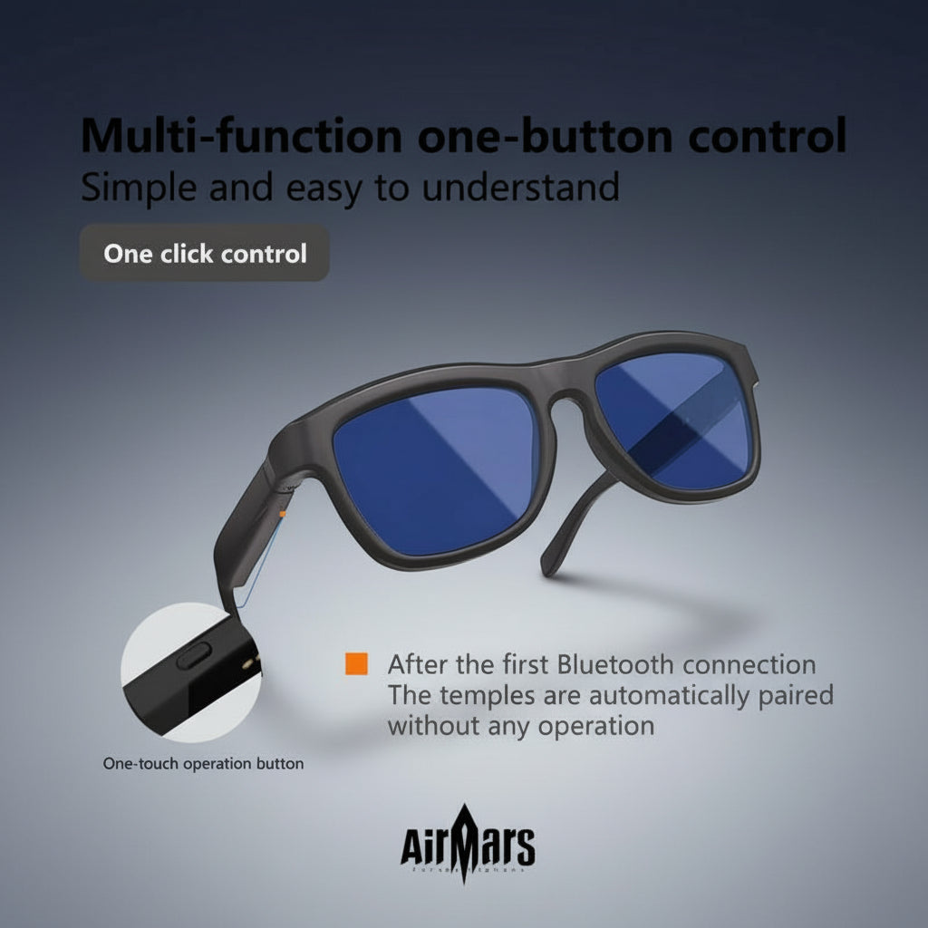 Airmars GV90AI Smart AI Translation Glasses with Bluetooth Headphones, Sliding Dimming & Color Changing Lenses, UV Protection, One-Touch Multi-Function Control, Easy-To-Use Wearable