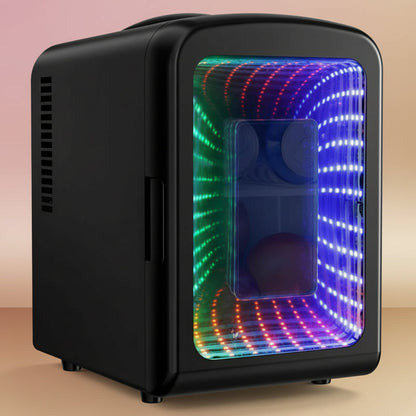 Antarctic Star 4L Mini Compact Refrigerator with Gaming Light: 6-Can Portable Cooler for Bedroom, Car, Office, Dorm - Cosmetics, Beverage & Food Storage (Black)