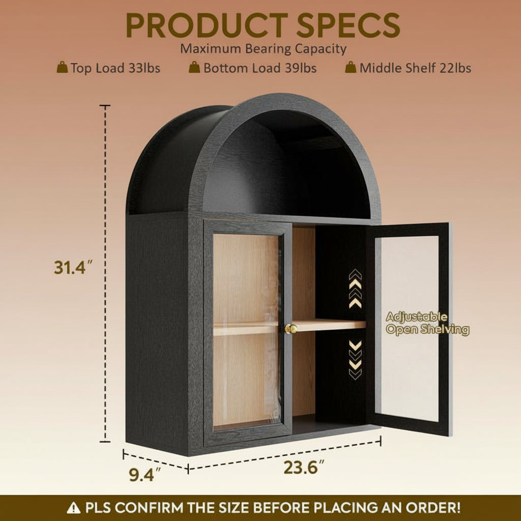 Arched Wall Mounted Medicine Cabinets with Tempered Glass Doors,Bathroom Cabinet with Adjustable Shelf for Kitchen,Living Room
