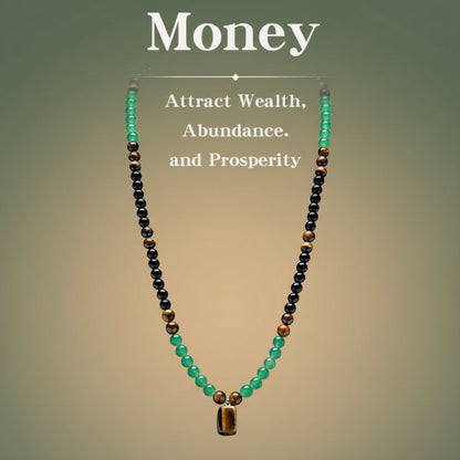 ARPURRAINA Money Attraction Necklace with Greenaventurine & Tiger Eye Pendant Healing Crystal Stone ，Anniversary, Vacation &Theme Parties Jewelry Charms Abundance Crystal Bracelet，Long Chain，Sweater Chain，Ideal Gift Jewelry for Men and Women