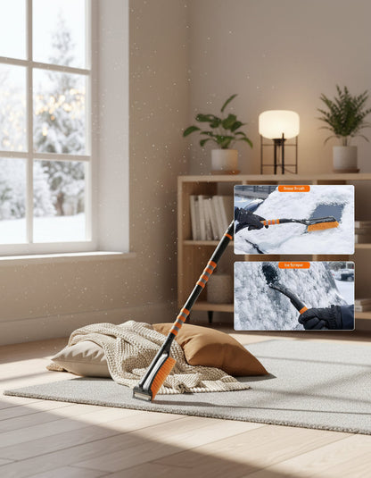 Astroai 27" Snow Brush and Ice Scrapers for Car Windshield, Detachable Snow Scrapers with Ergonomic Foam Grip for Cars, Trucks, Suvs (Heavy Duty ABS, PVC Brush, Orange)