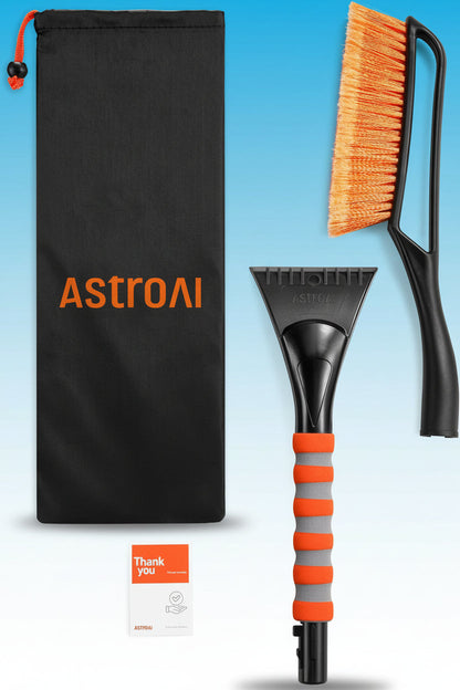 Astroai 27" Snow Brush and Ice Scrapers for Car Windshield, Detachable Snow Scrapers with Ergonomic Foam Grip for Cars, Trucks, Suvs (Heavy Duty ABS, PVC Brush, Orange)