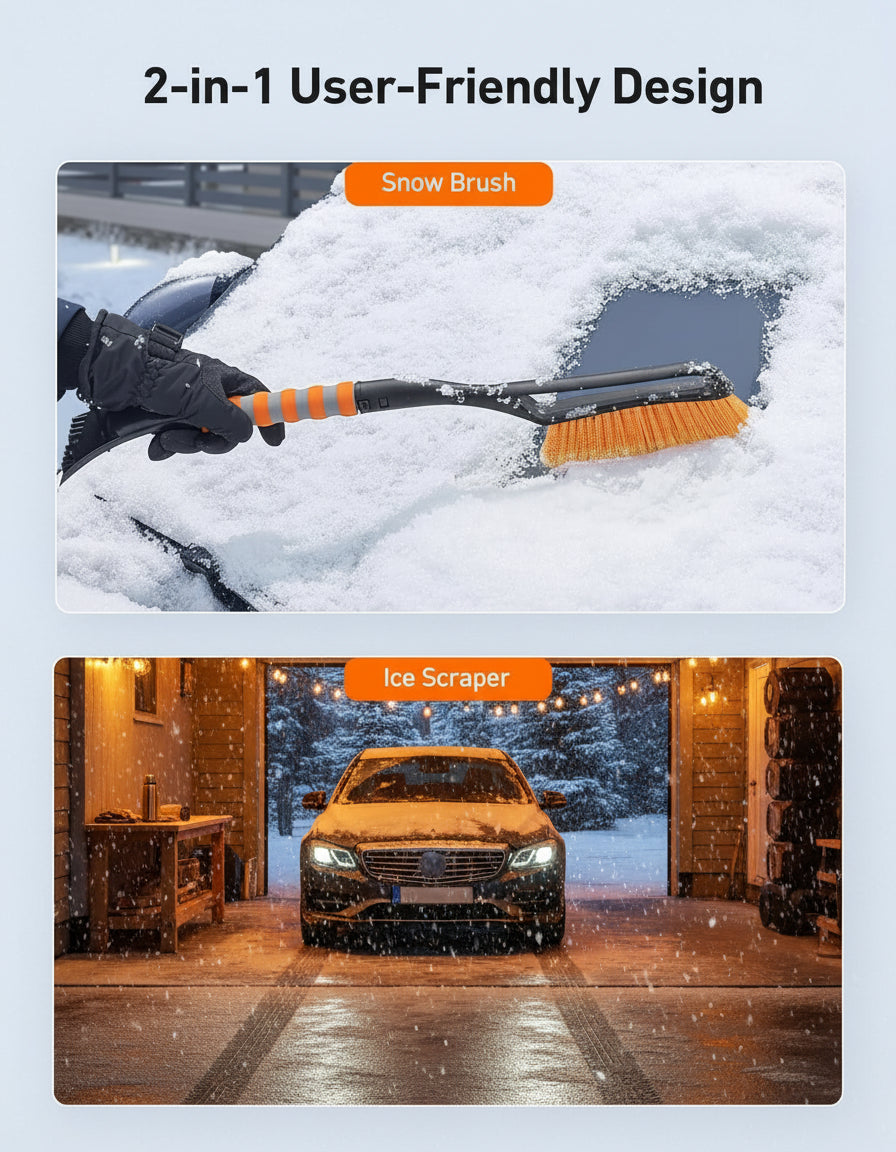 Astroai 27" Snow Brush and Ice Scrapers for Car Windshield, Detachable Snow Scrapers with Ergonomic Foam Grip for Cars, Trucks, Suvs (Heavy Duty ABS, PVC Brush, Orange)
