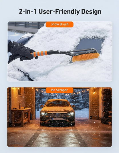 Astroai 27" Snow Brush and Ice Scrapers for Car Windshield, Detachable Snow Scrapers with Ergonomic Foam Grip for Cars, Trucks, Suvs (Heavy Duty ABS, PVC Brush, Orange)